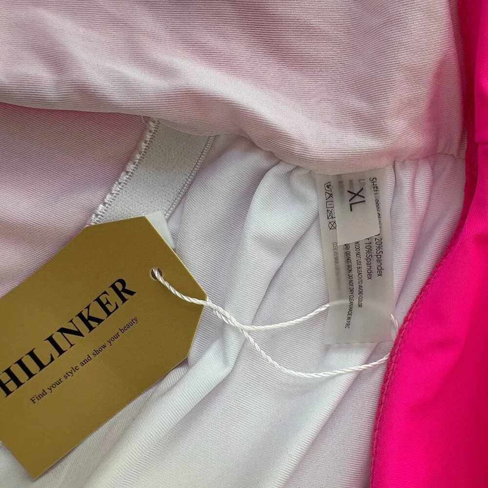 Hot Pink Swimsuit One Piece One Shoulder Ruffle by Hilinker - SZ XL NEW - Picture 6 of 6